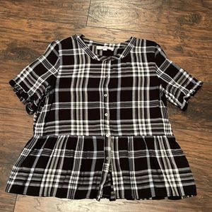 LOFT peplum baby doll button up Short Sleeved Top SZ Large